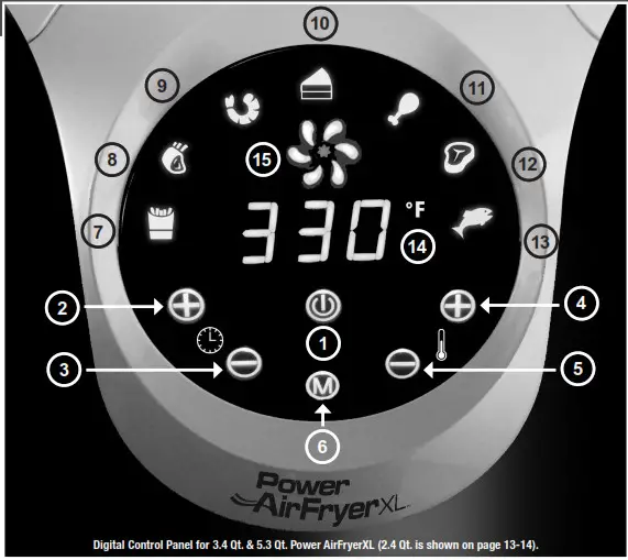 PowerXL AF 240 Air Fryer XL- Digital Control Panel