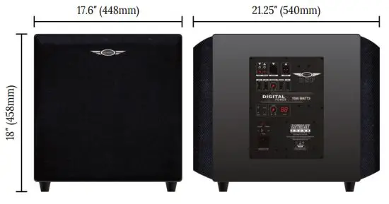 EARTHQUAKE SOUND MiniMe DSP P-15 Subwoofer - DIMENSIONS