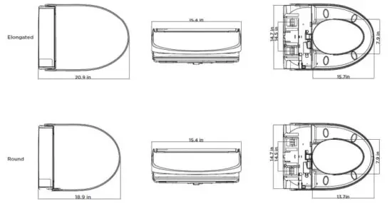 bio Bidet BB1700 Toilet Seat - DIMENSIONS