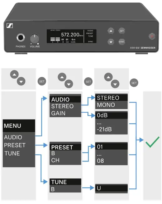 SENNHEISER XSW IEM EK XS Wireless In-Ear Monitoring System - Menu XSW IEM SR