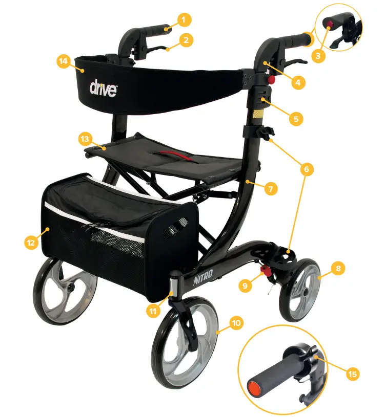 drive B009SOC9PI Nitro 4 Wheel Rollator Walker With Seat - FIG 12
