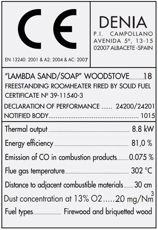 DENIA LAMBDA SOAP LAMBDA SAND Instructions - MEASUREMENTS AND CHARACTERISTICS