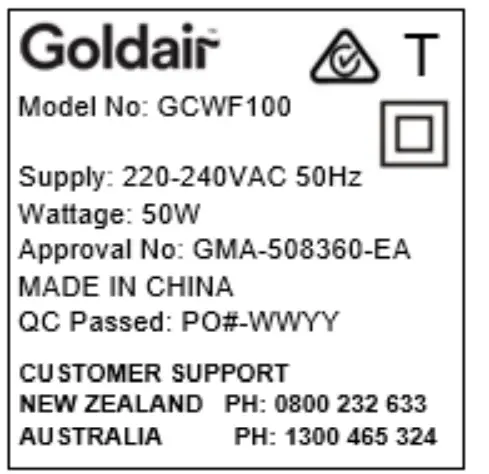 Goldair GCWF100 40cm Wall Fan with Remote I - sambol 1