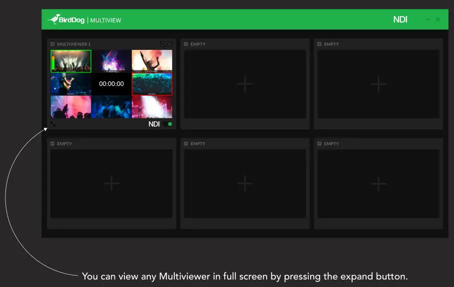 MULTIVIEW Welcome to BirdDog Multivew - You can view any Multiviewer in full screen by pressing the expand button