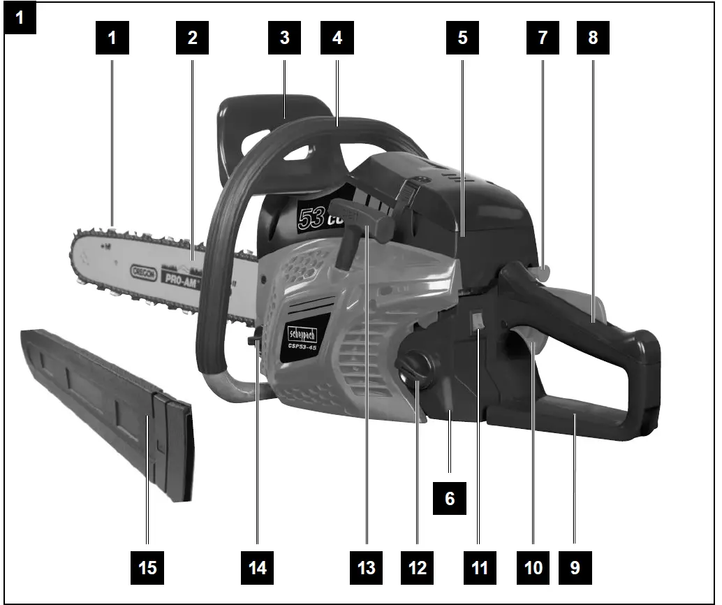 scheppach CSP53-45 Petrol Chain Saw 1