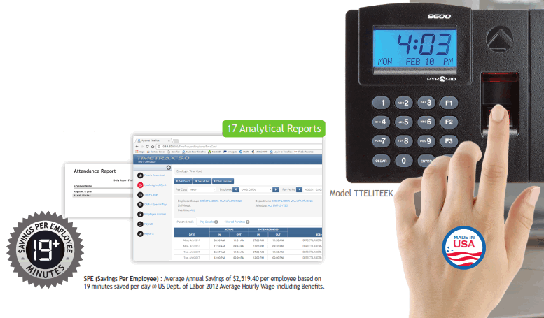 TIMETRAX Elite Bio Biometric Time CLock System