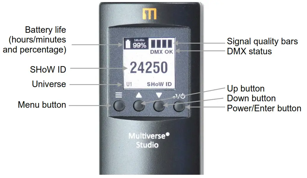 City Theatrical PN 5905 Multiverse Studio Receiver 2.4GHz - Interface Screen