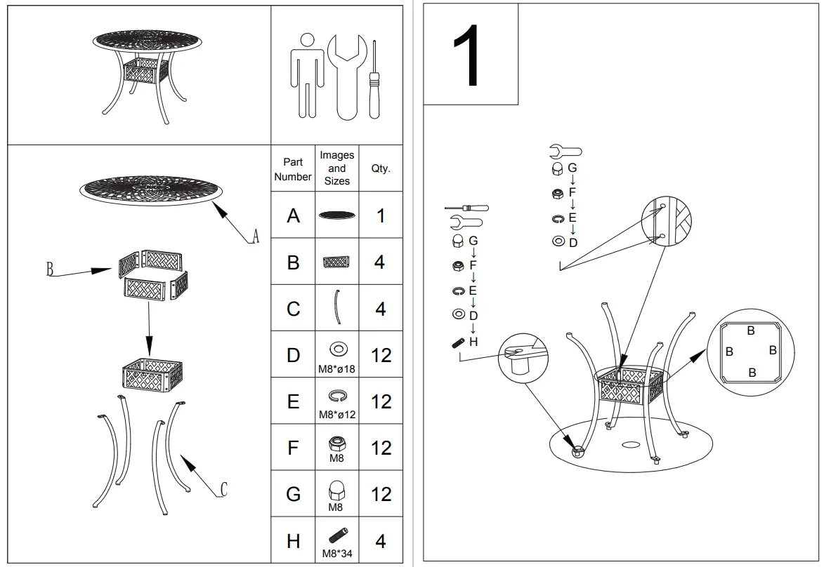 NUU GARDEN CT003A 42 inch Cast Aluminum Round Dining Table - 1