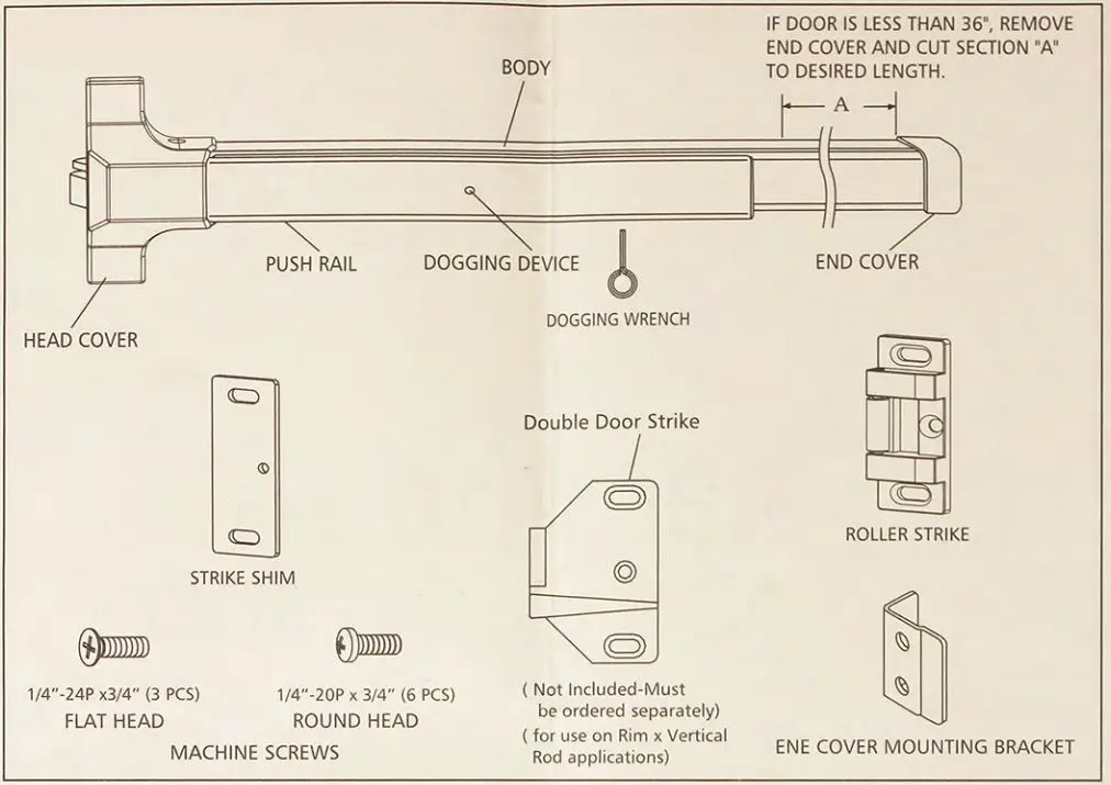 Lockey USA PB1100 Panic Bar Installation Guide - Parts Name
