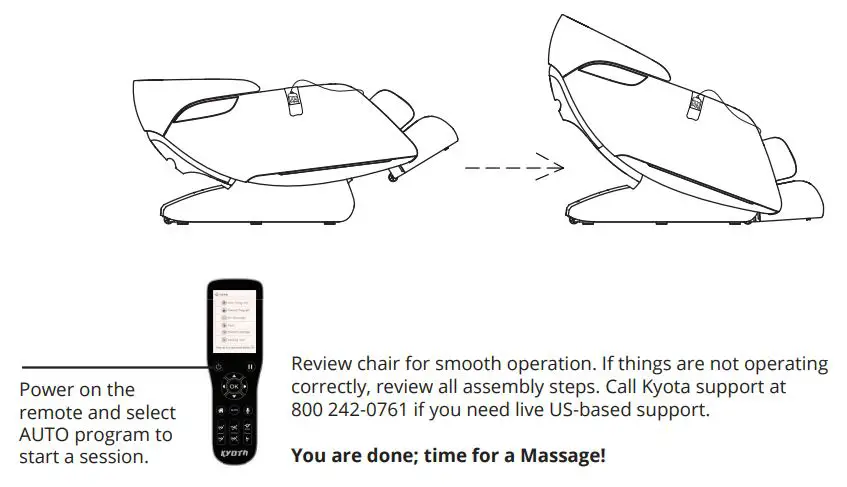 KYOTA Genki M380 Massage Chair Instruction Manual - Press the power button on the remote control once to turn on