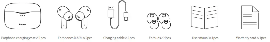 Baseus SIMU S2 ANC True Wireless Earphones With Charging Case - Packing list