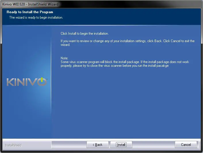 KINIVO WID320 Wireless N USB Adapter- Click Install