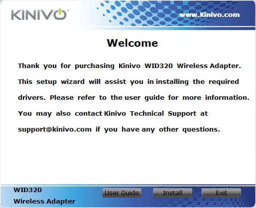 KINIVO WID320 Wireless N USB Adapter- Windows Installation