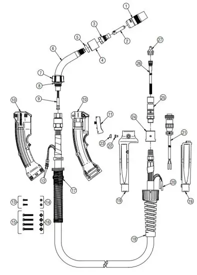 BERNARD 195399 PipeWorx 250 Amp MIG Gun - Parts List