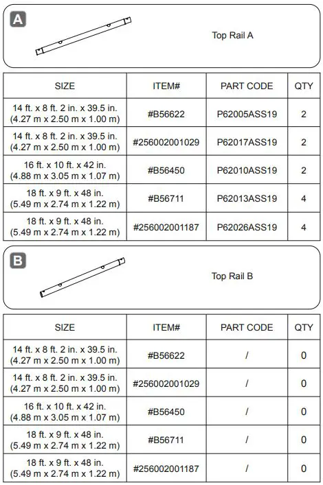 Bestway Power Steel Oval Pools User Manual - Components list A,B