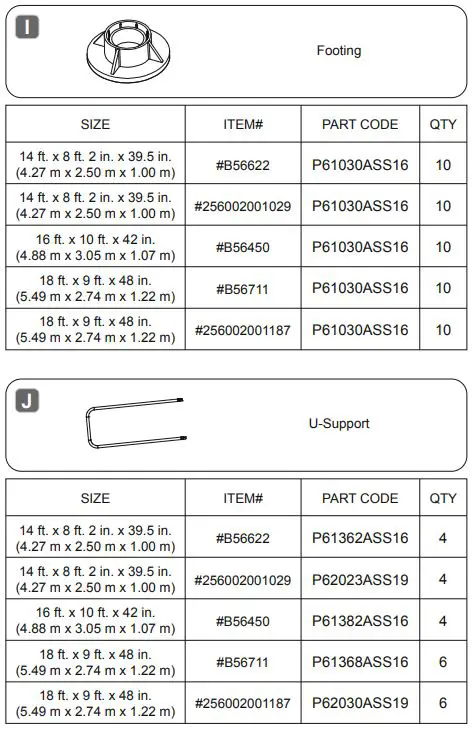Bestway Power Steel Oval Pools User Manual - Components list I,J