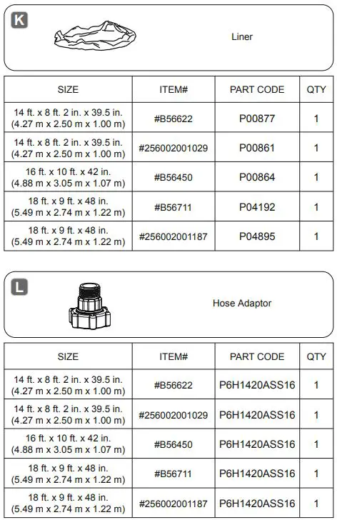 Bestway Power Steel Oval Pools User Manual - Components list K,L