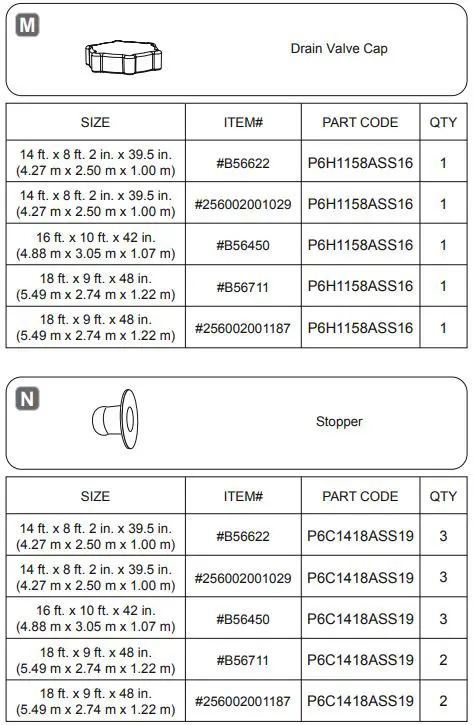 Bestway Power Steel Oval Pools User Manual - Components list M,N