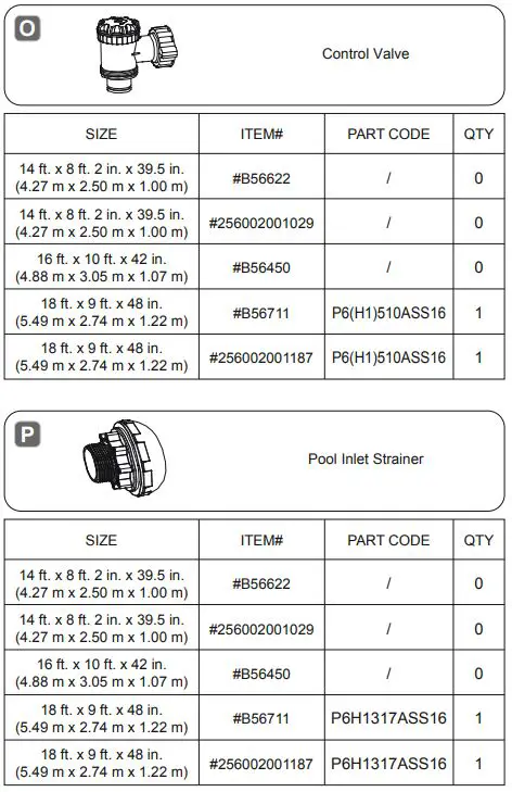 Bestway Power Steel Oval Pools User Manual - Components list O,P