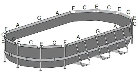 Bestway Power Steel Oval Pools User Manual - The installation drawing for the Top Rail and the T-Connector of 18 ft. x 9 ft. x 48 in. (5.49 m x 2.74 m x 1.22 m).