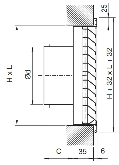 Lindab VR External Wall Grille - Dimensions