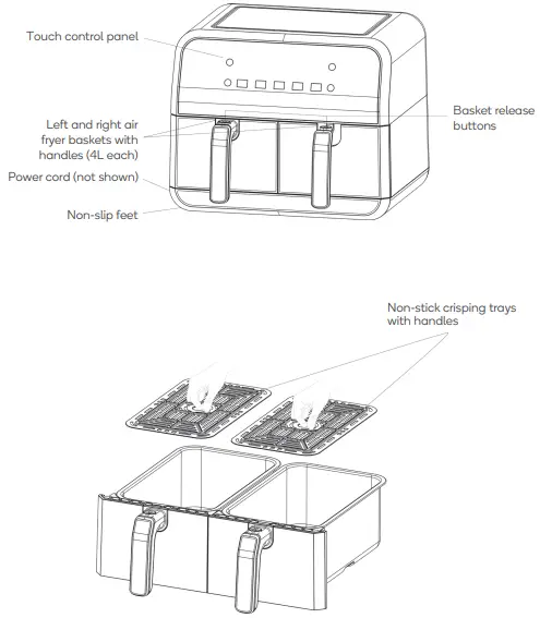 kogan KA8LDZNFRYA 8l Dual Zone Air Fryer Oven-fig2