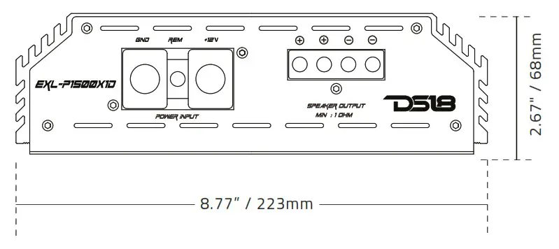 DS18 EXL P1500X1D Competition Monoblock Subwoofer Amplifier - DIMENSIONS