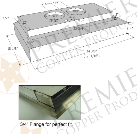 PREMIER COPPER PRODUCTS HV EURO38 C2036BP1 TWSB 38-Inch 735 CFM Wall Mount Range Hood - fig