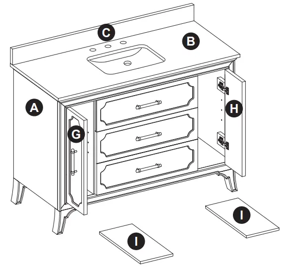 allen roth 48-in Vanity with Top - PACKAGE CONTENTS