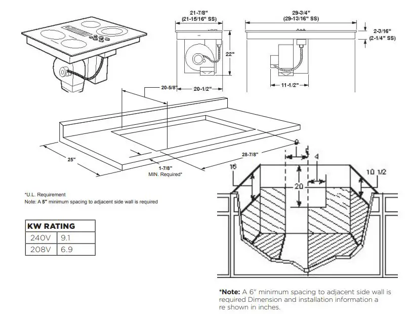 GE Profile PP9830SRSS 30 Inch Electric Smoothtop Cooktop - APPROXIMATE COOKING DIMENSIONS