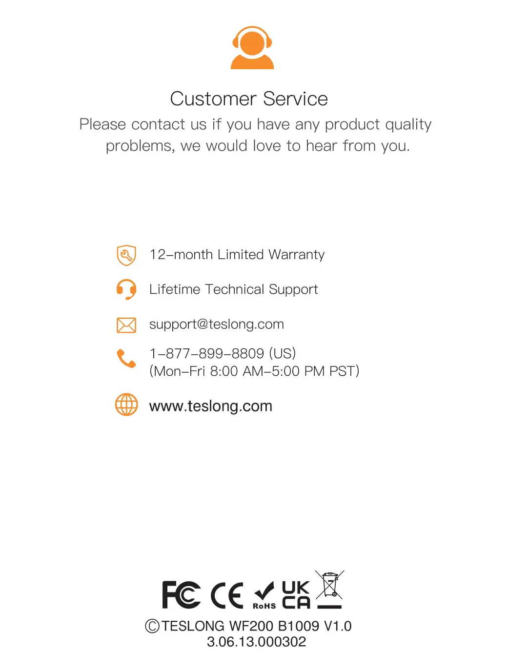 TESLONG WF200 Digital Borescope - Customer service