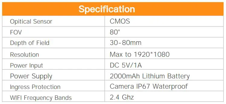 TESLONG WF200 Digital Borescope - Specification