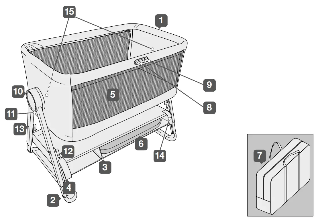 mamas papas Lua Bedside Crib - Fig 1