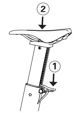 concept2 2900 BikeERG Stationary Exercise Bike Instruction Manual - Release lever (1) and lower the saddle (2)