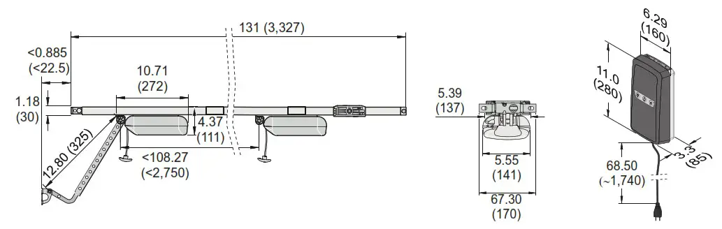 SOMMER Pro Intelligent Garage Door Operator with Separate Control Unit - Dimensions 2