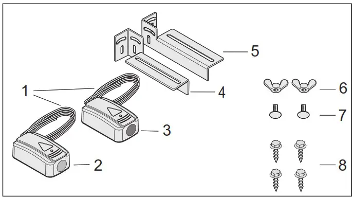 SOMMER Pro Intelligent Garage Door Operator with Separate Control Unit - Product contents for safety sensor kit