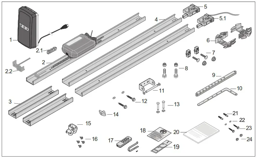 SOMMER Pro Intelligent Garage Door Operator with Separate Control Unit - Product contents