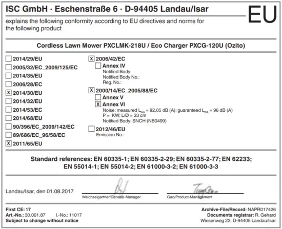 Declaration of Conformity