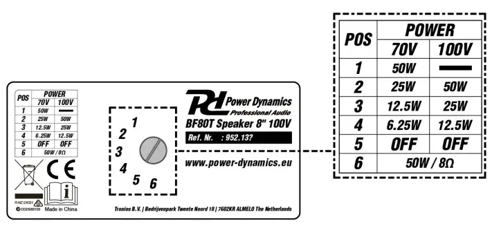 Power Dynamics BF80T Speaker 8 Inch 180W 100V fig 2
