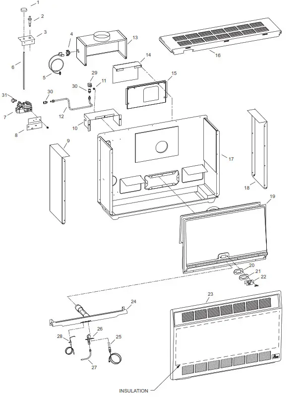 EMPIRE Vented Room Heater - PARTS VIEW