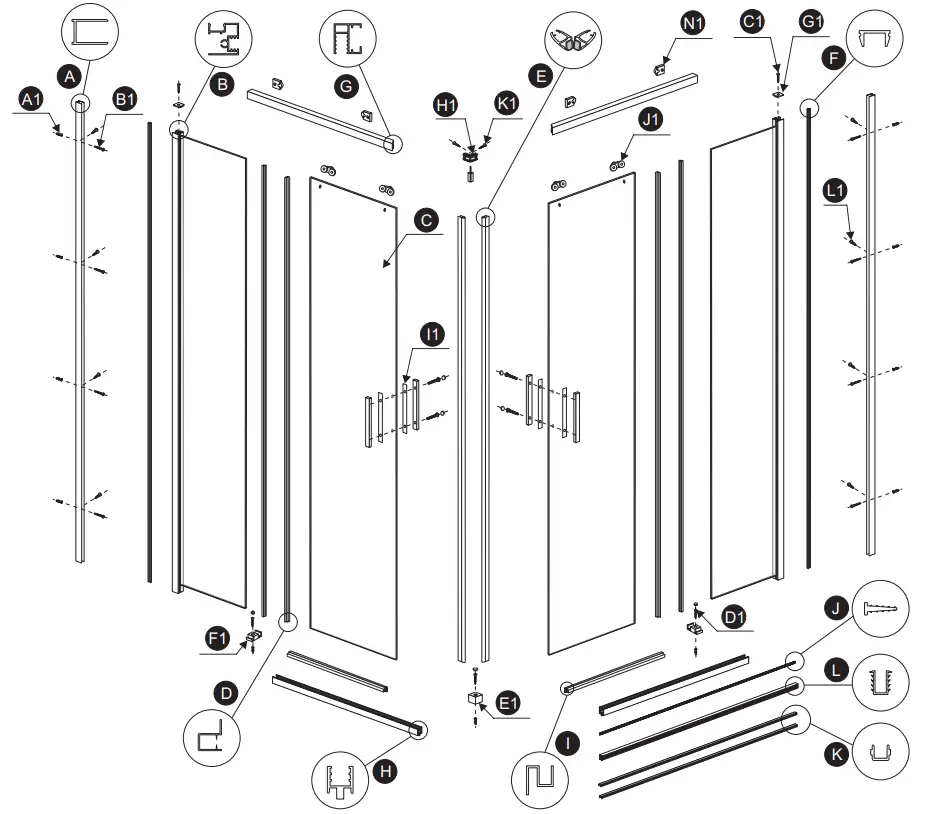 Sanimaster Star and ART Black Ecoline Douchecabine Slide Door-fig3