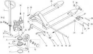 ULINE H-4122 Short Extra Narrow Pallet Truck FRAME DIAGRAM