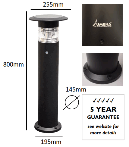LUMENA PANA800 D PIR Panama Professional Pir Solar Bollard Light