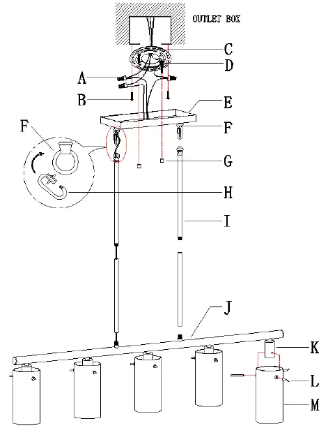 ZEVNI-Z-G7JIIEIN-4688 5-Light-Plated-Brass-and-Matte-Black-Island-Hanging-Chandelier-fig-3