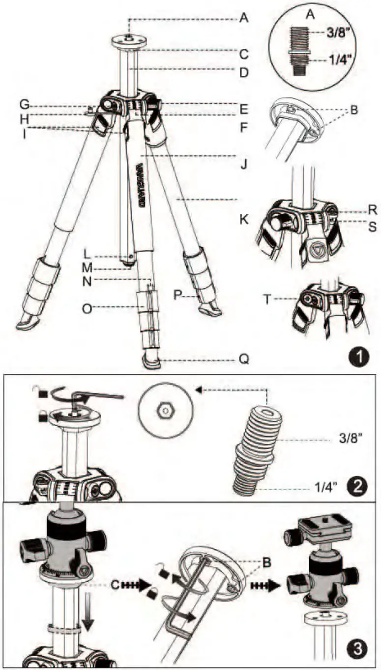 VANGUARD ALTA PRO 2 Aluminum Alloy Tripod Ki - Figure 1