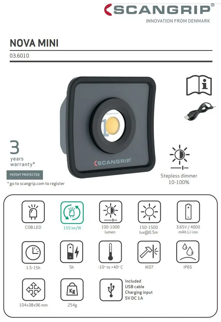 SCANGRIP 03.6010 Nova Mini Convenient LED Floodlight User Manual
