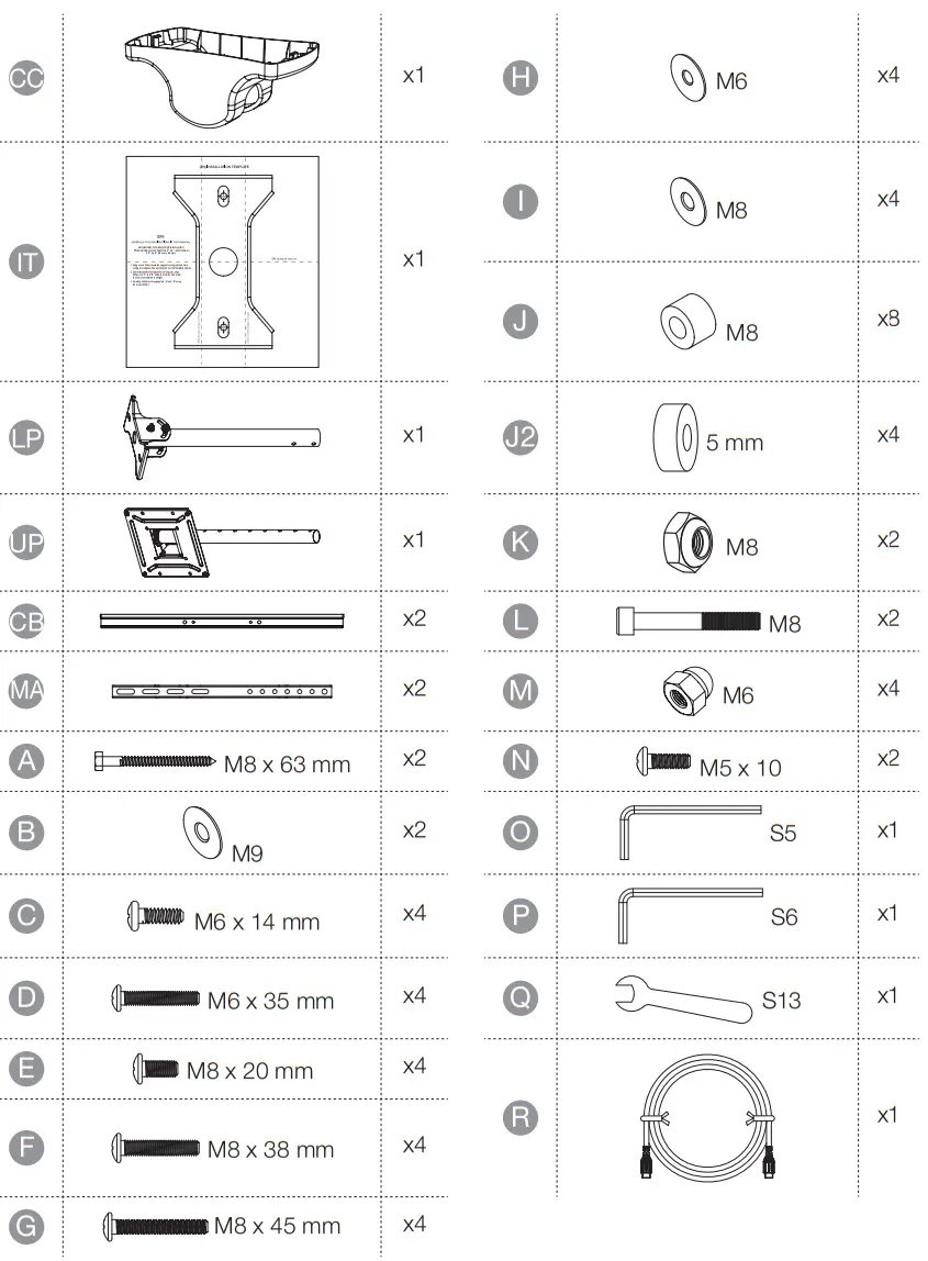 amazon B07KR4BT31 37to 80Ceiling TV Mount --Contents