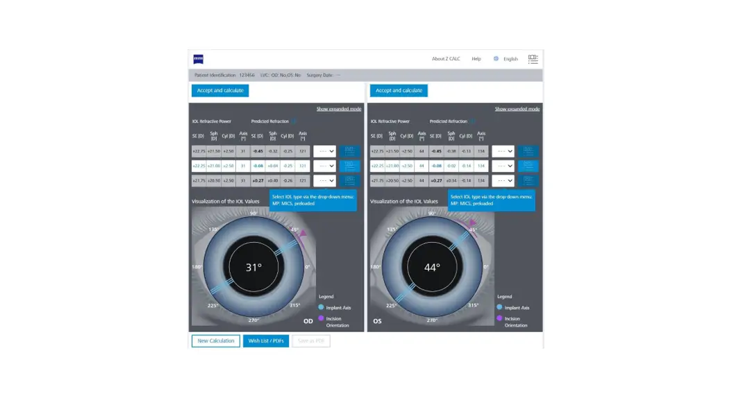 Zeiss Z Calc 2.2 Toric And Non-toric Iol Calculation And Ordering User Guide