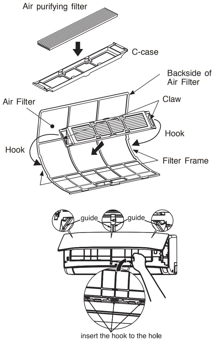 HITACHI RAK DJ18PCASVX Room Air Conditioner - Attaching the air purifying fi lters