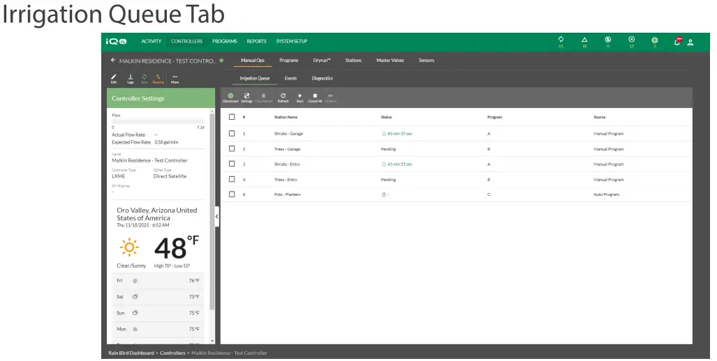 RAIN BIRD iQ4 ops Tab - tab